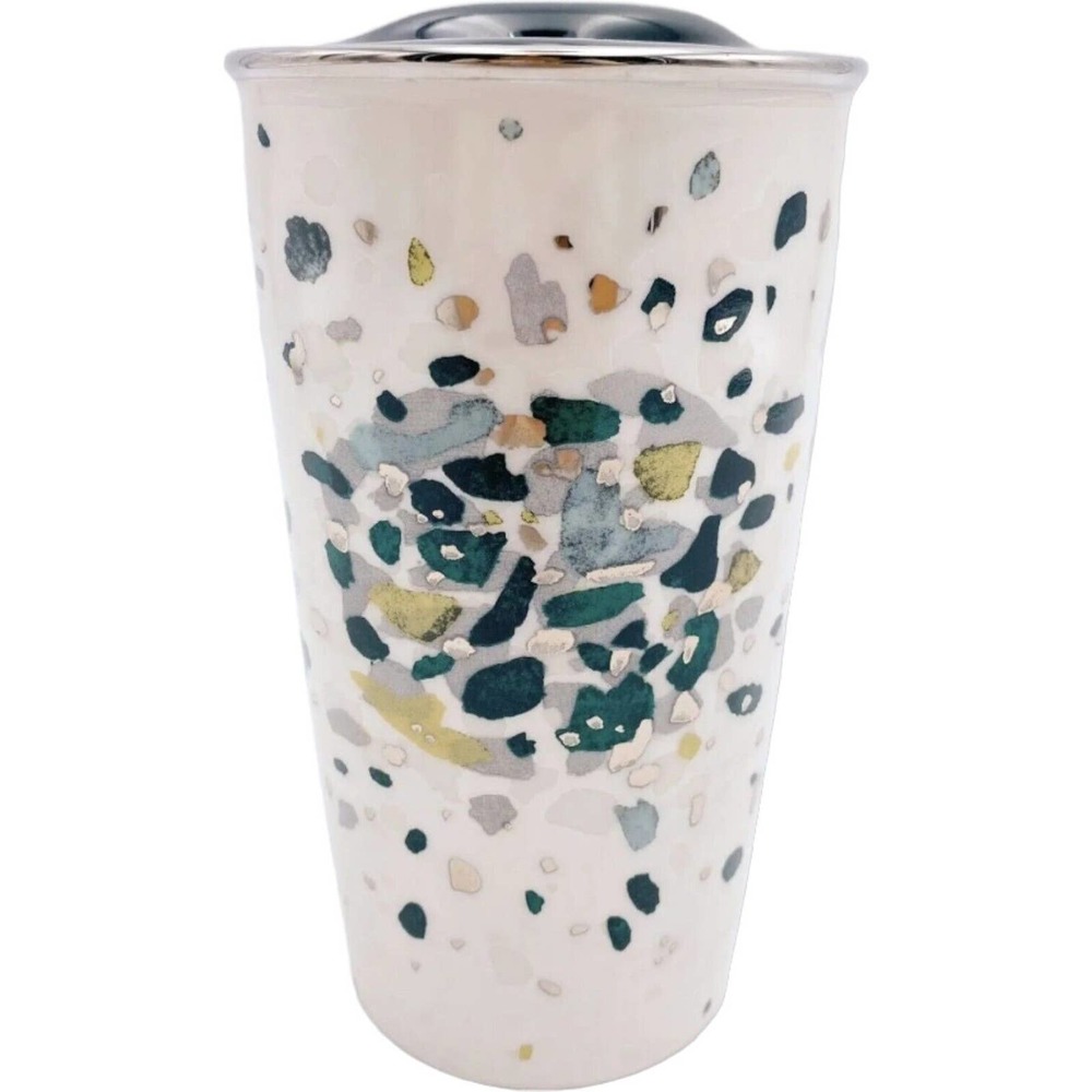 2014 Starbucks Dot Collection 12 oz Metallic Flecks Abstract Ceramic Tumbler Cup